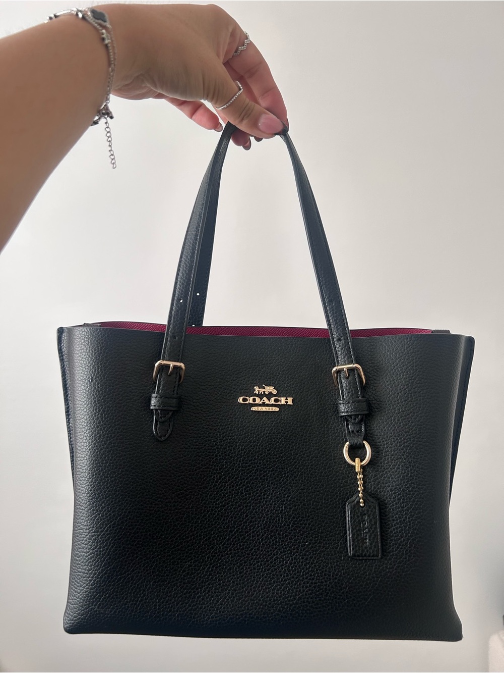 Coach Black Leather Tote Bag with Red Interior